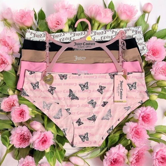 Juicy Couture Other - Juicy Couture Bikini Briefs Pink, Butterfly, Black, Beige Panties 5 Piece Set XL